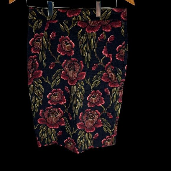 Ann Taylor Black Textured Floral Back Slit Pencil Skirt Sz 0 - Picture 1 of 8